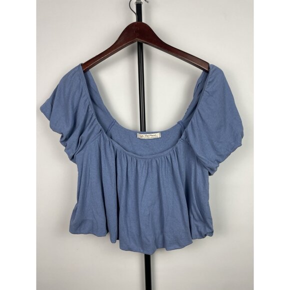 We The Free Tops - We The Free Light Blue Off The Shoulder Short Sleeve Ruffle Crop Top Size L